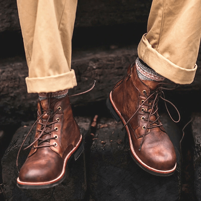 Trongcavalry™ Mens Genuine Leather Waterproof Non-slip Arch Support Vintage Casual Chukka Boots