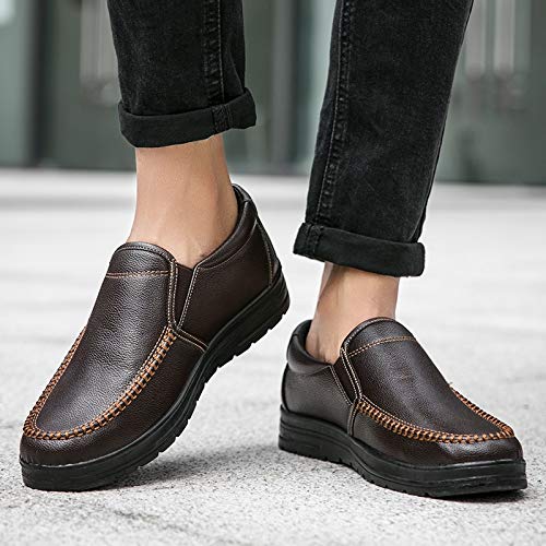 Mens Genuine Leather Casual Comfy Arch Support Slip-On Loafers