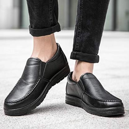 Mens Genuine Leather Casual Comfy Arch Support Slip-On Loafers