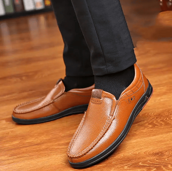 Trongcavalry™ Mens Genuine Leather Soft Insole Casual Business Slip On Loafers