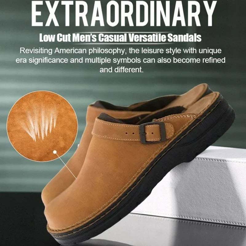 🔥ON THIS WEEK SALE 70% OFF🔥 Large Square Toe Low Cut Men's Casual Plus Size Genuine Leather Slippers