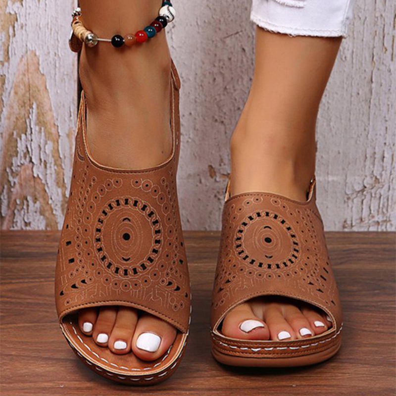 Womens Casual Peep Toe Hollow Out  Wedges Sandals