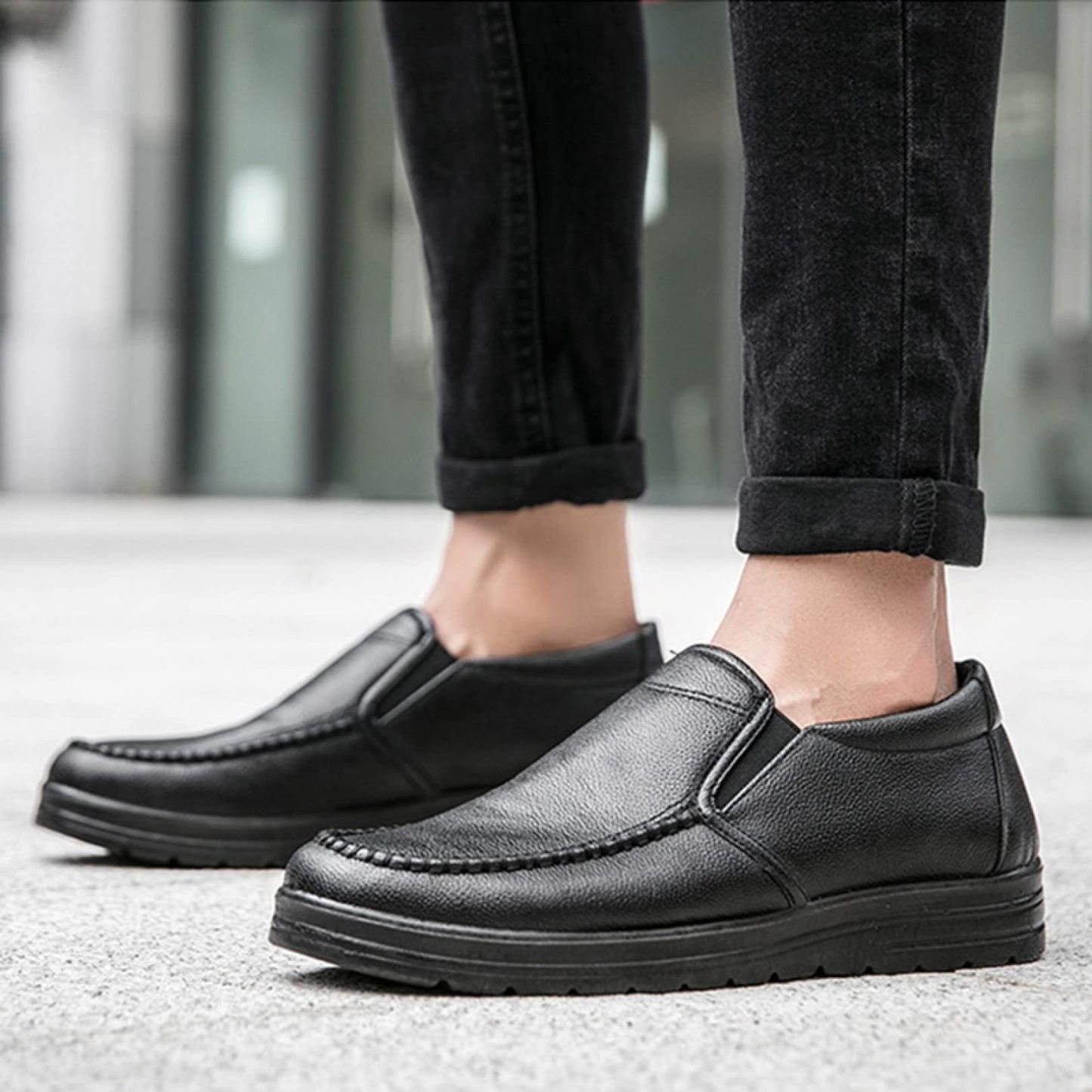 Mens Genuine Leather Casual Comfy Arch Support Slip-On Loafers