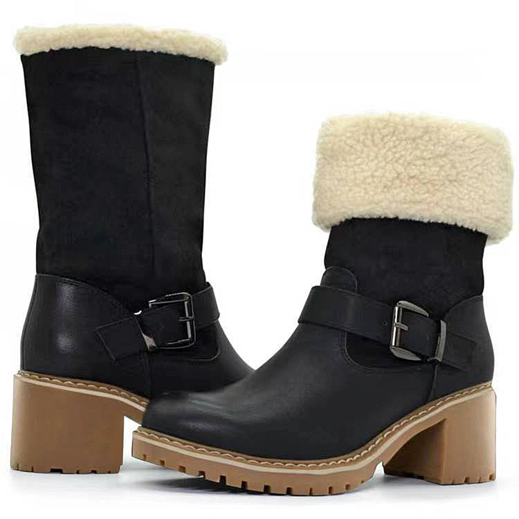Women's Boots Snow Boots Outdoor Daily Fleece Lined Mid Calf Boots Winter Chunky Heel Pointed Toe Vintage Fashion Boots
