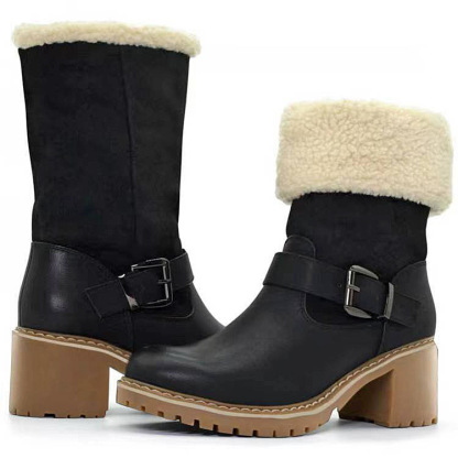 Women's Boots Snow Boots Outdoor Daily Fleece Lined Mid Calf Boots Winter Chunky Heel Pointed Toe Vintage Fashion Boots