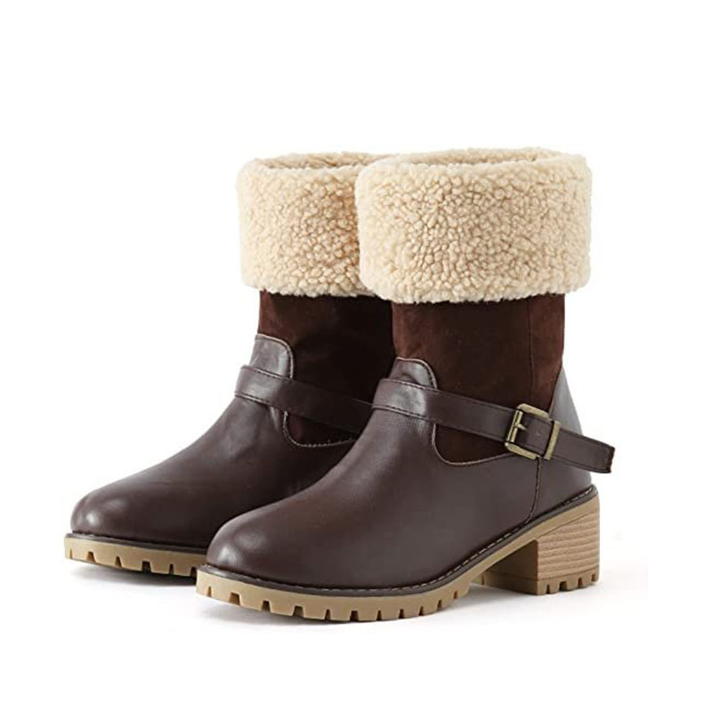 Women's Boots Snow Boots Outdoor Daily Fleece Lined Mid Calf Boots Winter Chunky Heel Pointed Toe Vintage Fashion Boots