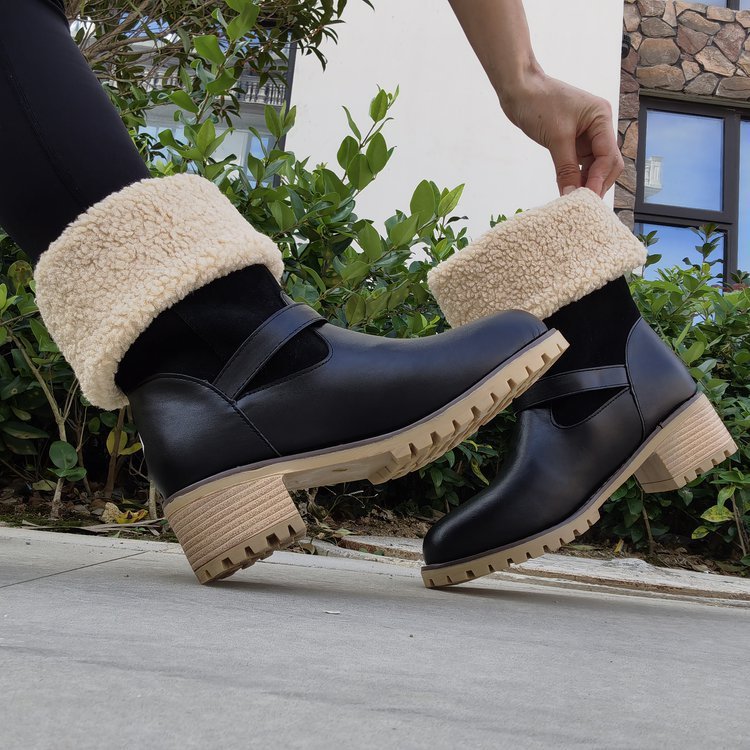 Women's Boots Snow Boots Outdoor Daily Fleece Lined Mid Calf Boots Winter Chunky Heel Pointed Toe Vintage Fashion Boots