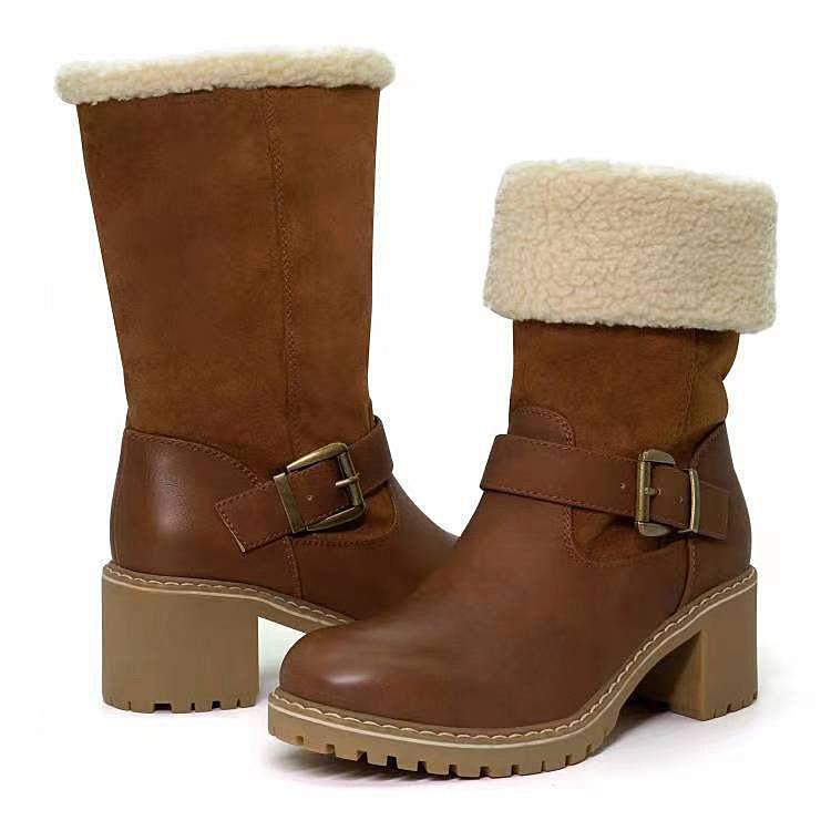 Women's Boots Snow Boots Outdoor Daily Fleece Lined Mid Calf Boots Winter Chunky Heel Pointed Toe Vintage Fashion Boots