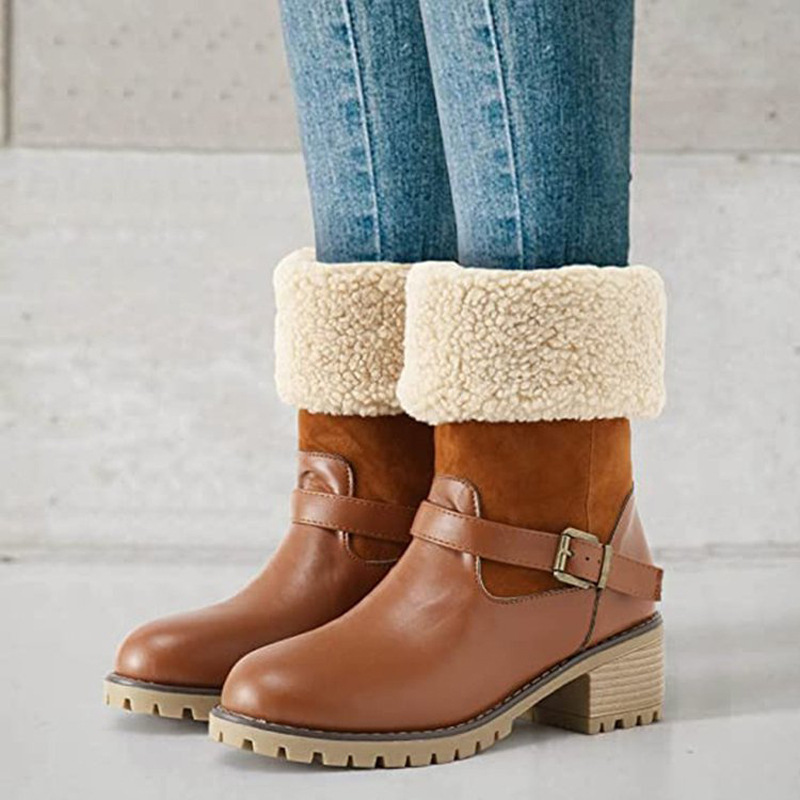 Women's Boots Snow Boots Outdoor Daily Fleece Lined Mid Calf Boots Winter Chunky Heel Pointed Toe Vintage Fashion Boots