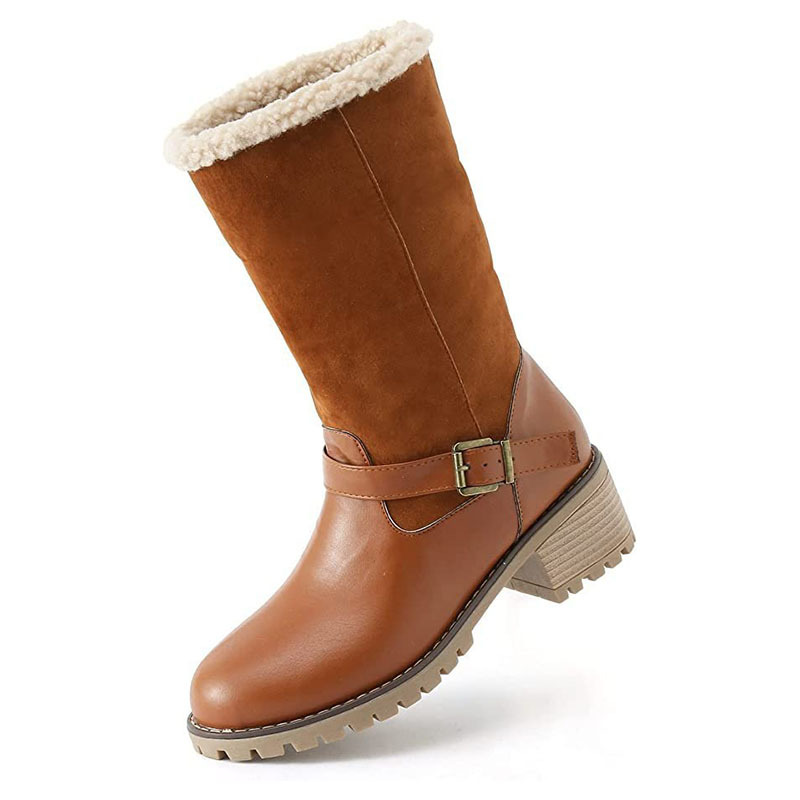 Women's Boots Snow Boots Outdoor Daily Fleece Lined Mid Calf Boots Winter Chunky Heel Pointed Toe Vintage Fashion Boots