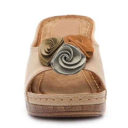 😍Last Day 60% OFF😍-Womens Comfy Leather Solid Flower Strap Wedge Sandals