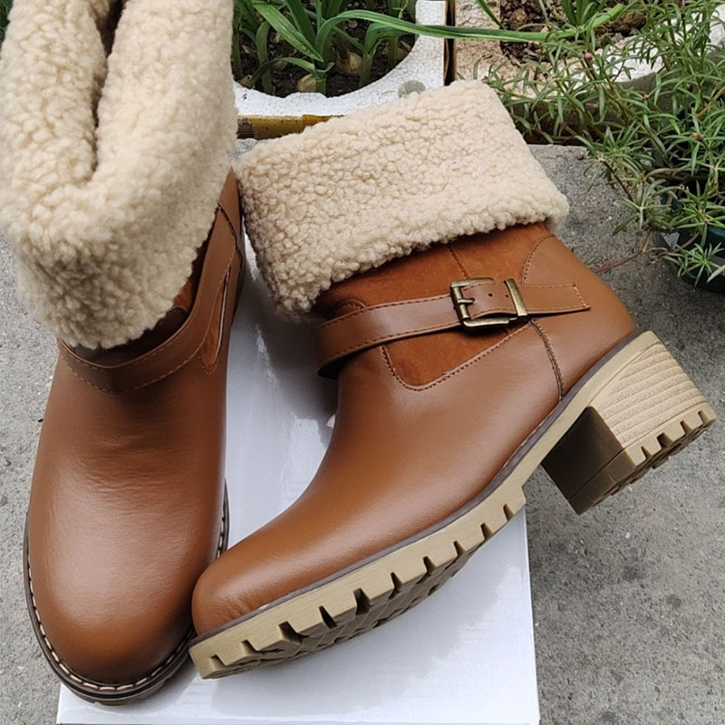 Women's Boots Snow Boots Outdoor Daily Fleece Lined Mid Calf Boots Winter Chunky Heel Pointed Toe Vintage Fashion Boots