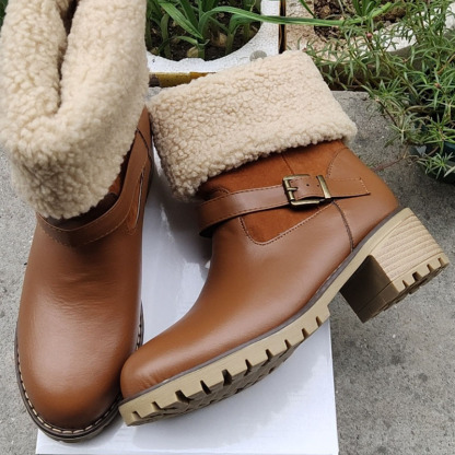 Women's Boots Snow Boots Outdoor Daily Fleece Lined Mid Calf Boots Winter Chunky Heel Pointed Toe Vintage Fashion Boots