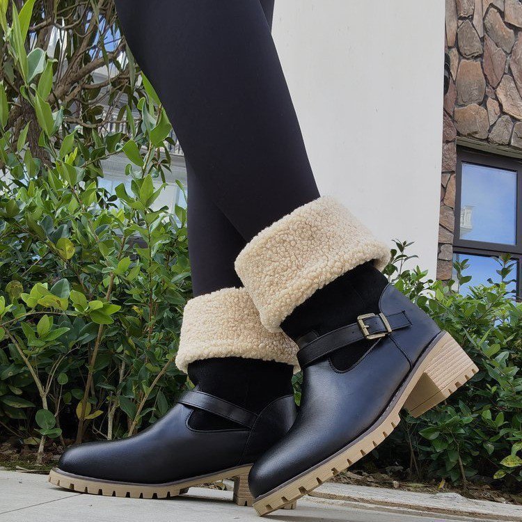 Women's Boots Snow Boots Outdoor Daily Fleece Lined Mid Calf Boots Winter Chunky Heel Pointed Toe Vintage Fashion Boots