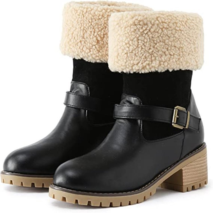 Women's Boots Snow Boots Outdoor Daily Fleece Lined Mid Calf Boots Winter Chunky Heel Pointed Toe Vintage Fashion Boots