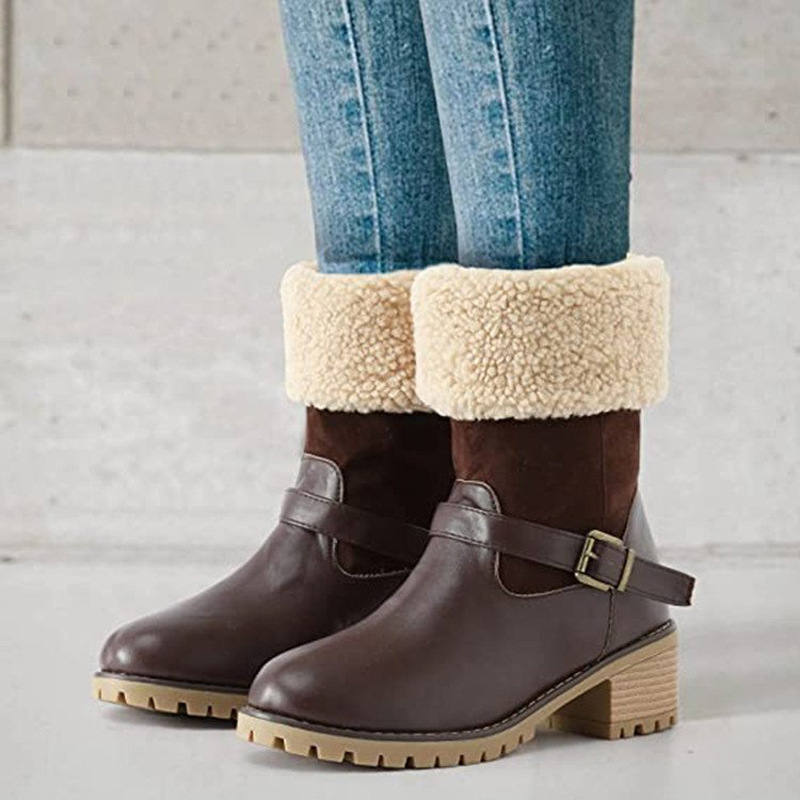 Women's Boots Snow Boots Outdoor Daily Fleece Lined Mid Calf Boots Winter Chunky Heel Pointed Toe Vintage Fashion Boots
