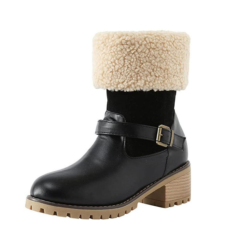 Women's Boots Snow Boots Outdoor Daily Fleece Lined Mid Calf Boots Winter Chunky Heel Pointed Toe Vintage Fashion Boots