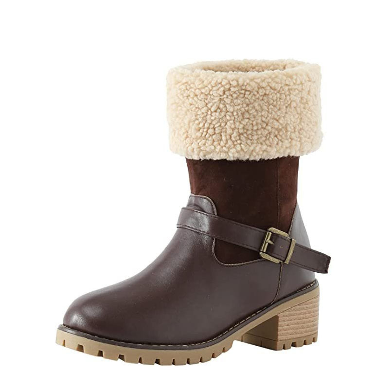 Women's Boots Snow Boots Outdoor Daily Fleece Lined Mid Calf Boots Winter Chunky Heel Pointed Toe Vintage Fashion Boots