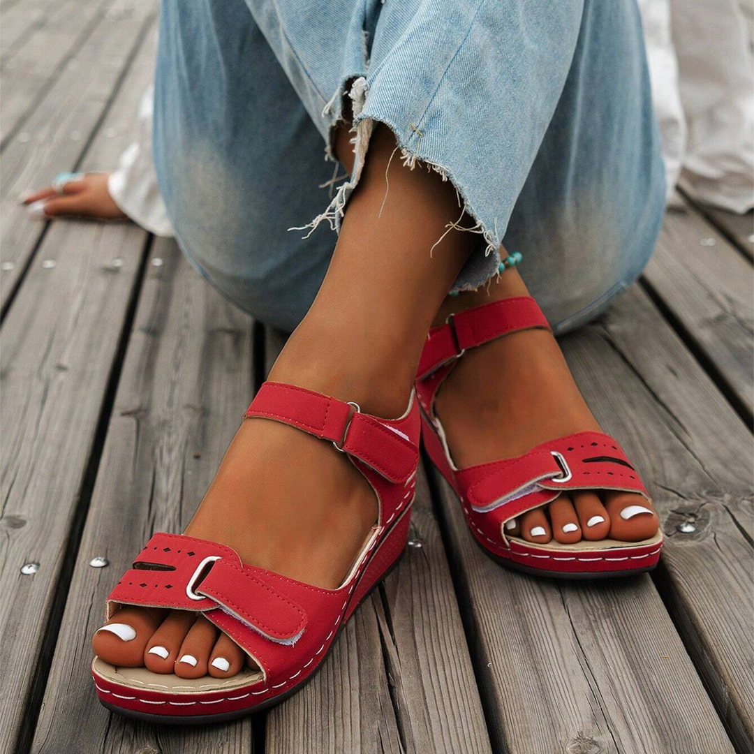 Comfyfleek Hook & Loop Ankle Strap Wedge Sport Sandals