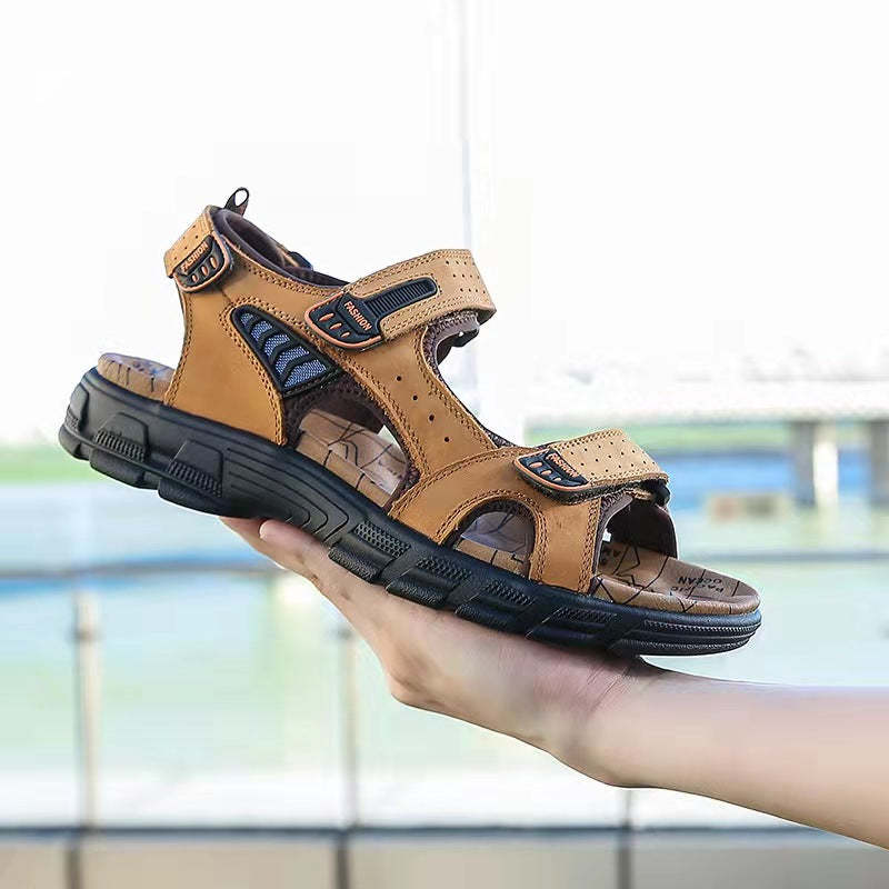 🌴Summer Sale🎁--50% OFF 🎉 Men Outdoor Casual Cowhide Leather Comfy Non-Slip Beach Sandals