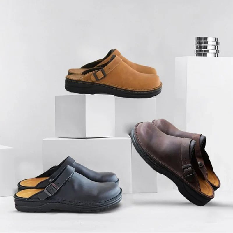 🔥ON THIS WEEK SALE 70% OFF🔥 Large Square Toe Low Cut Men's Casual Plus Size Genuine Leather Slippers