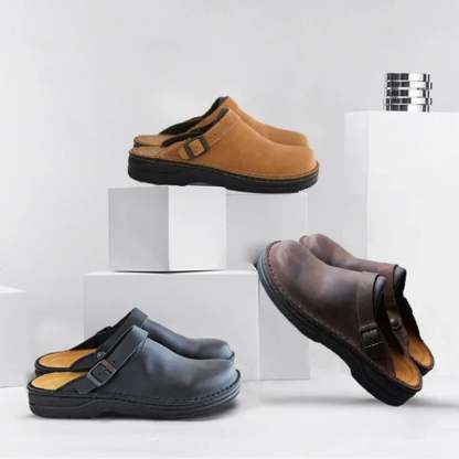 🔥ON THIS WEEK SALE 70% OFF🔥 Large Square Toe Low Cut Men's Casual Plus Size Genuine Leather Slippers