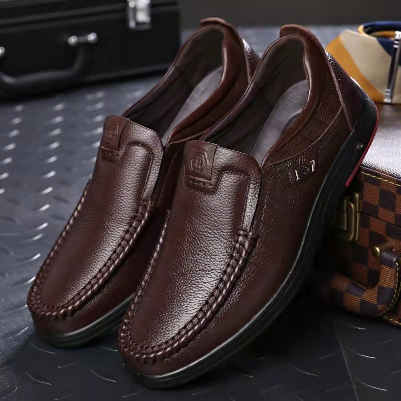 Trongcavalry™ Mens Genuine Leather Soft Insole Casual Business Slip On Loafers