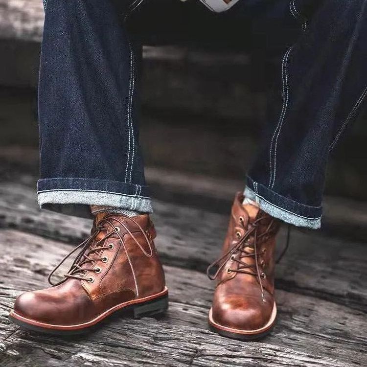 Trongcavalry™ Mens Genuine Leather Waterproof Non-slip Arch Support Vintage Casual Chukka Boots