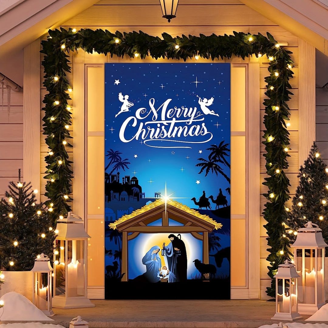 Nativity Christmas Night Door Set Banner Decoration, Nativity Scene, H