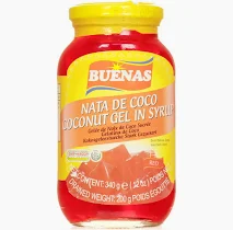 BUENAS Nata De Coco Coconut Gel in Syrup - Red 340g