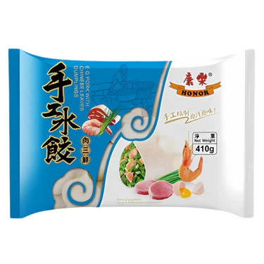 HONOR Pork with Prawn, Egg & Chive Dumplings 康樂 手工水餃-豬肉三鮮 410g
