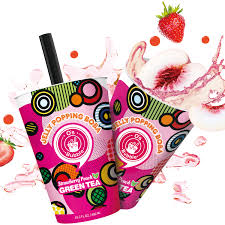 O'S BUBBLE Popping Boba Bubble Tea - Strawberry Peach Green Tea 350ml