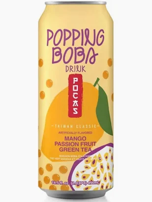 POCAS Popping Boba Drink - Mango Passion Fruit Green Tea 490ml