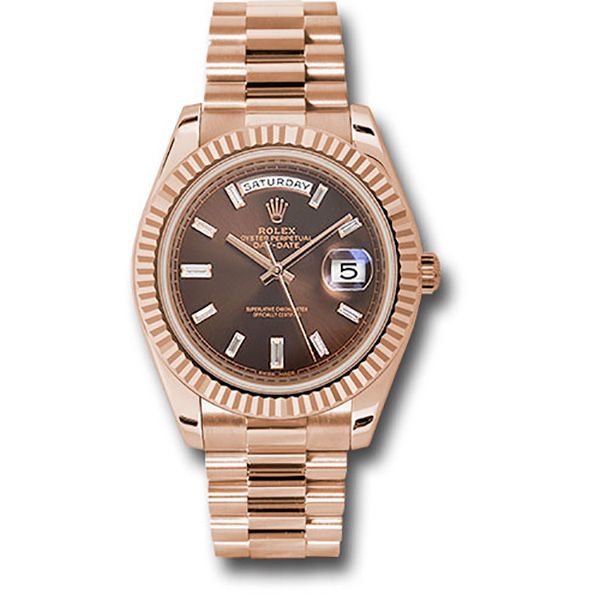 Rolex Day-Date 40 mm Rose Gold Chocolate Diamond Dial 228235