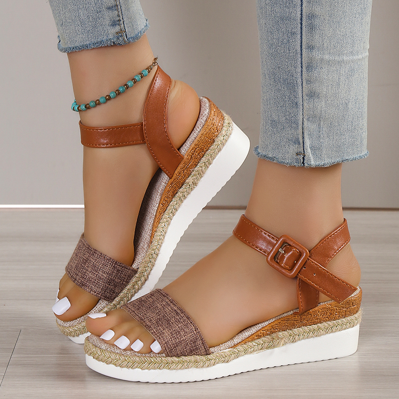 😍[May New]😍2023 Womens Vintage Buckle Ankle Strap Wedge Casual Sandals