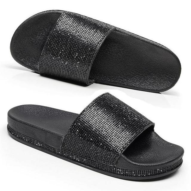 Forever Link Viste-07 Rhinestone Glitter Slide Slip On Flatform Footbed Sandal Slippers