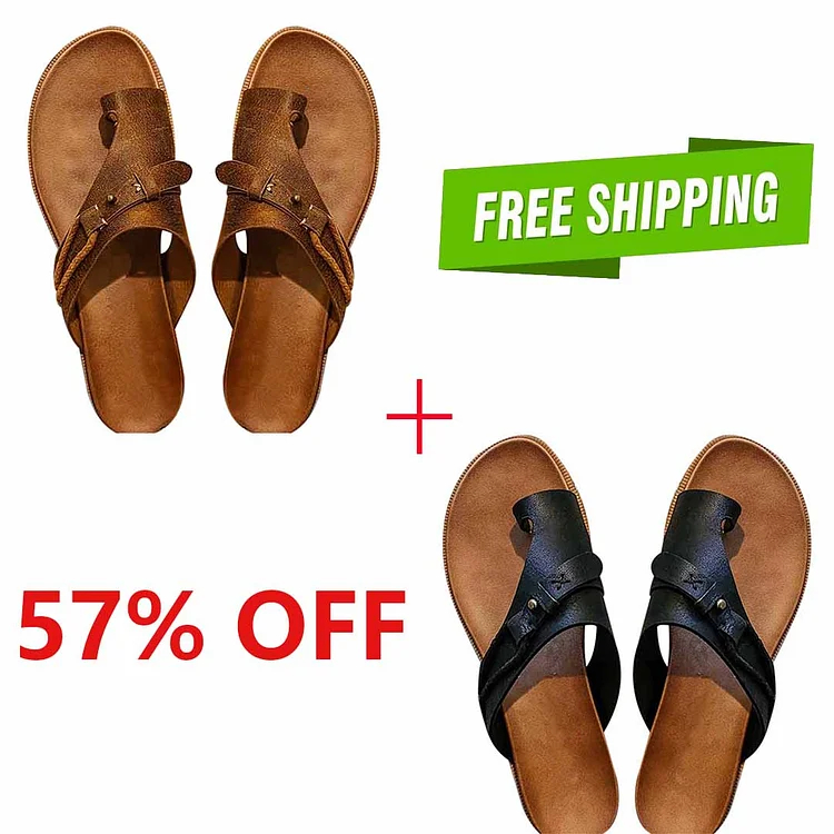 🔥CLEARANCE SALE🔥Genuine Leather Summer Ladies Orthopedic Casual Toe Separation Slippers With Arch Support