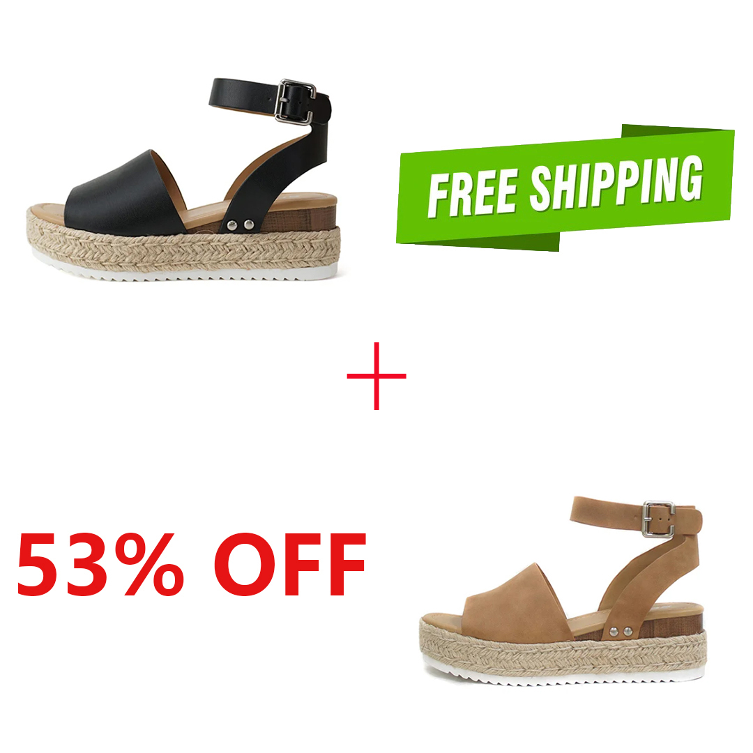 😍[May New]😍 Womens Buckle Ankle Strap Flatform Wedge Casual Sandals