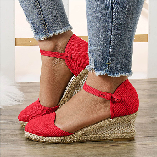 😍[May New]😍Women's Vintage Linen Casual Ankle Strap Backless Heeled Sandals