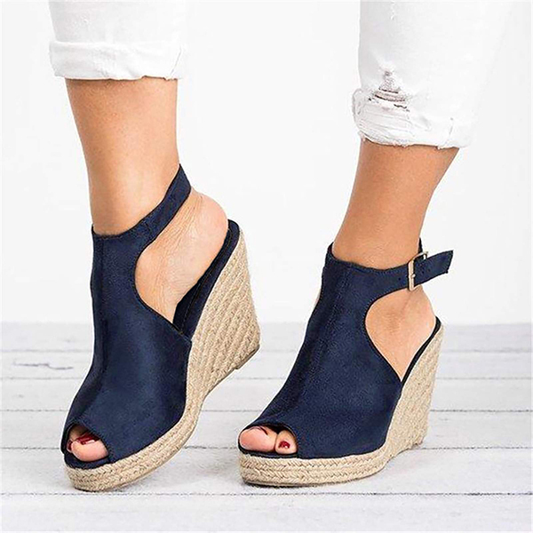<Jun New>Women Espadrilles Wedges Open Toe Ankle Strap Sandals