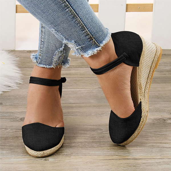 😍[May New]😍Women's Vintage Linen Casual Ankle Strap Backless Heeled Sandals