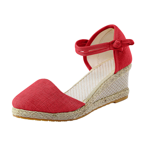 😍[May New]😍Women's Vintage Linen Casual Ankle Strap Backless Heeled Sandals