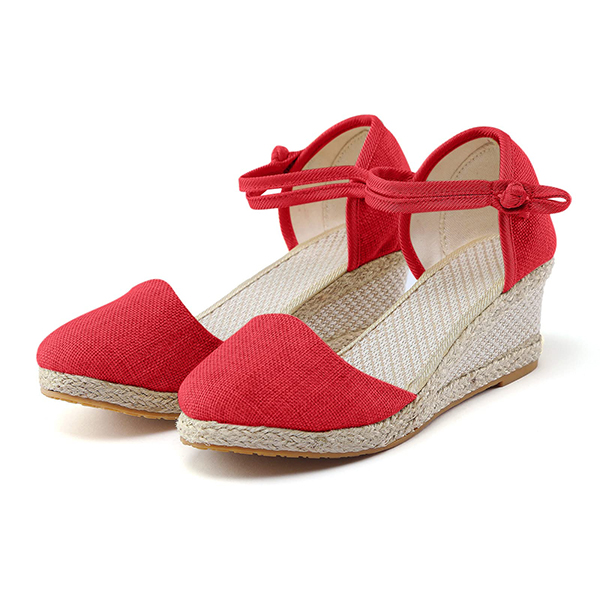 😍[May New]😍Women's Vintage Linen Casual Ankle Strap Backless Heeled Sandals
