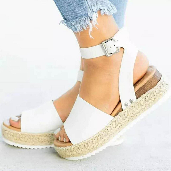 😍[May New]😍 Womens Buckle Ankle Strap Flatform Wedge Casual Sandals