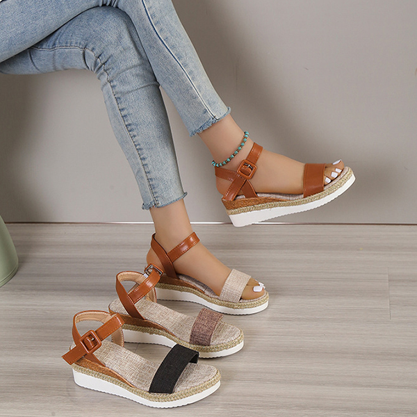 😍[May New]😍2023 Womens Vintage Buckle Ankle Strap Wedge Casual Sandals