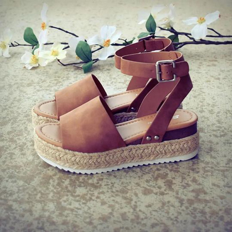 😍[May New]😍 Womens Buckle Ankle Strap Flatform Wedge Casual Sandals