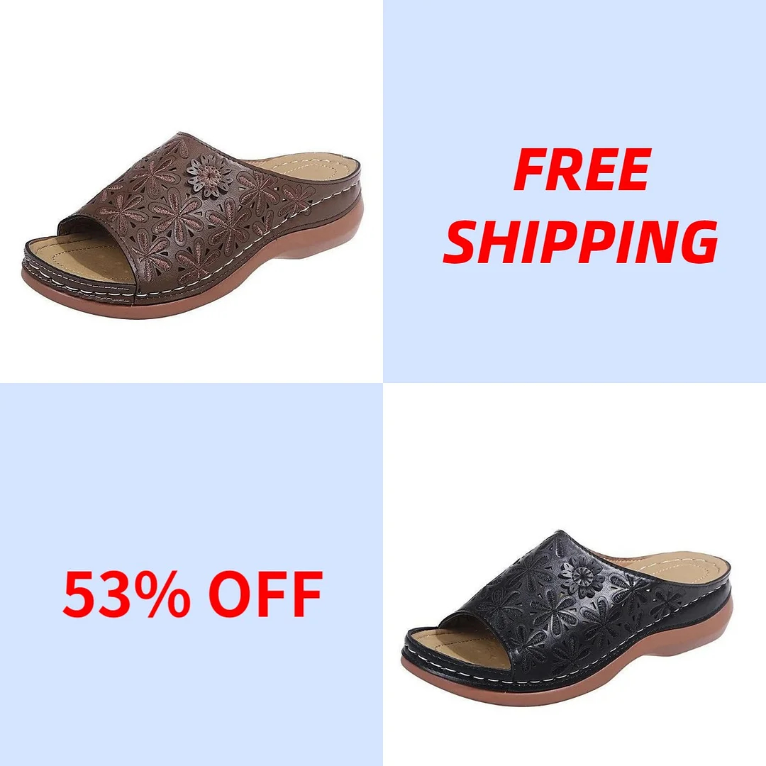 🔥CLEARANCE SALE🔥Women's vintage flower embroidered cut-out leather orthopedic sandals.