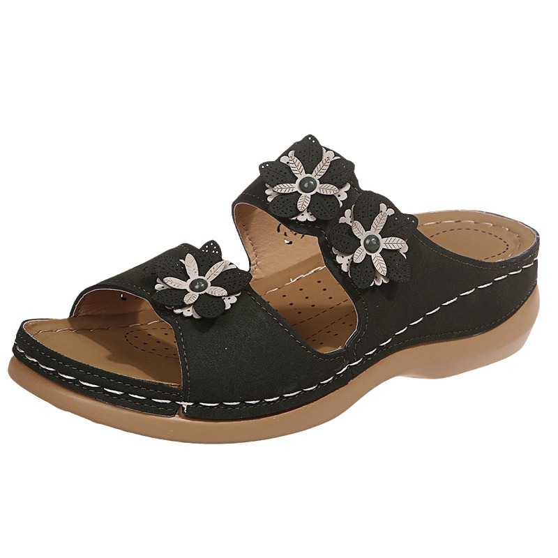 <Jun New>Women Comfortable Beach Shoes Hollow Flower Wedge Platform Roman Style Sandals
