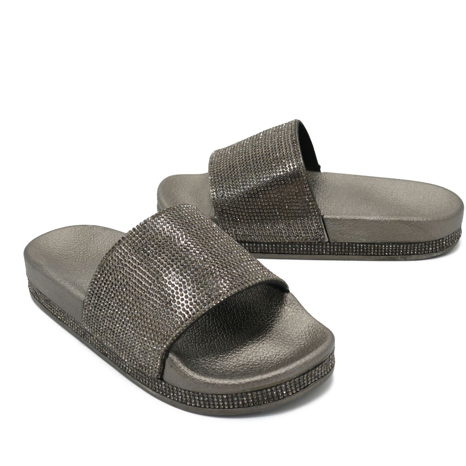 Forever Link Viste-07 Rhinestone Glitter Slide Slip On Flatform Footbed Sandal Slippers