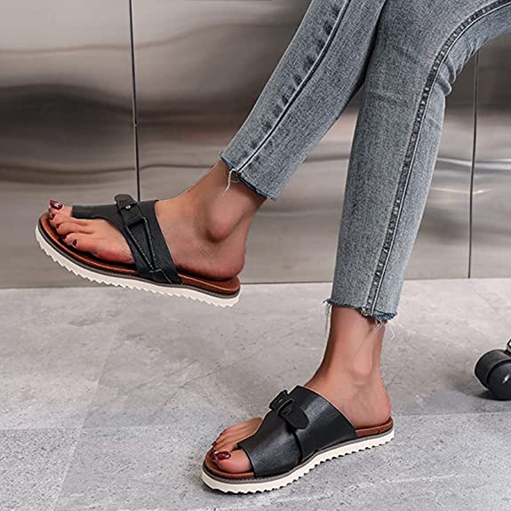 🔥CLEARANCE SALE🔥Genuine Leather Summer Ladies Orthopedic Casual Toe Separation Slippers With Arch Support